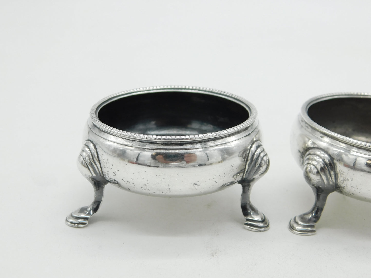 George II Sterling Silver Pair of Paw Foot Salt Cellars Antique 1754 London