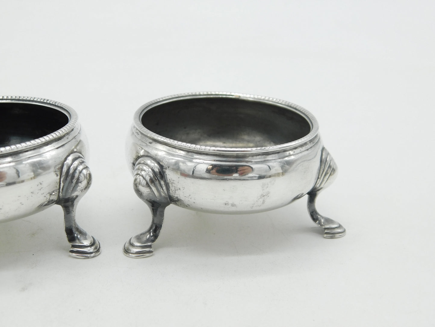 George II Sterling Silver Pair of Paw Foot Salt Cellars Antique 1754 London