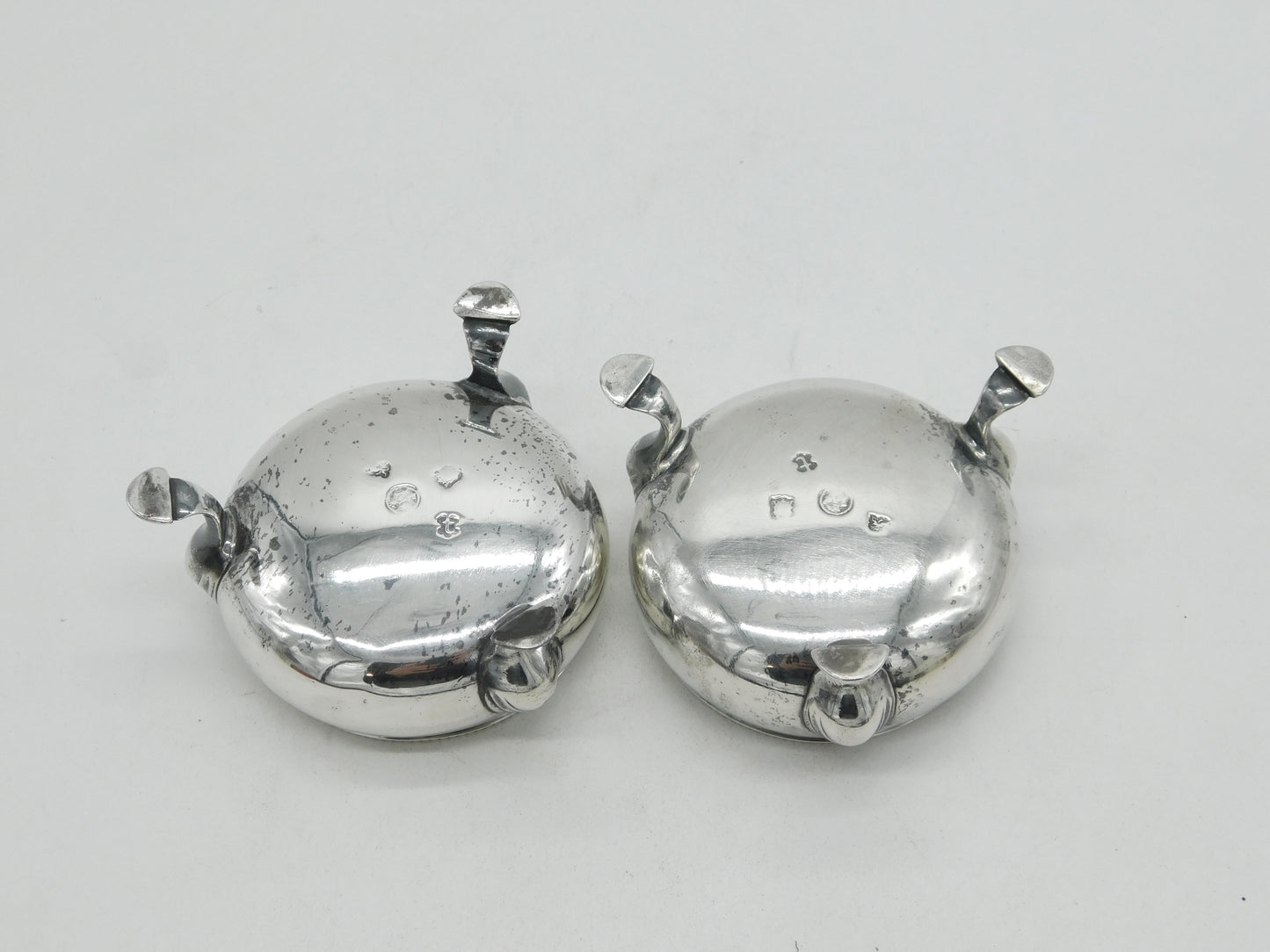 George II Sterling Silver Pair of Paw Foot Salt Cellars Antique 1754 London