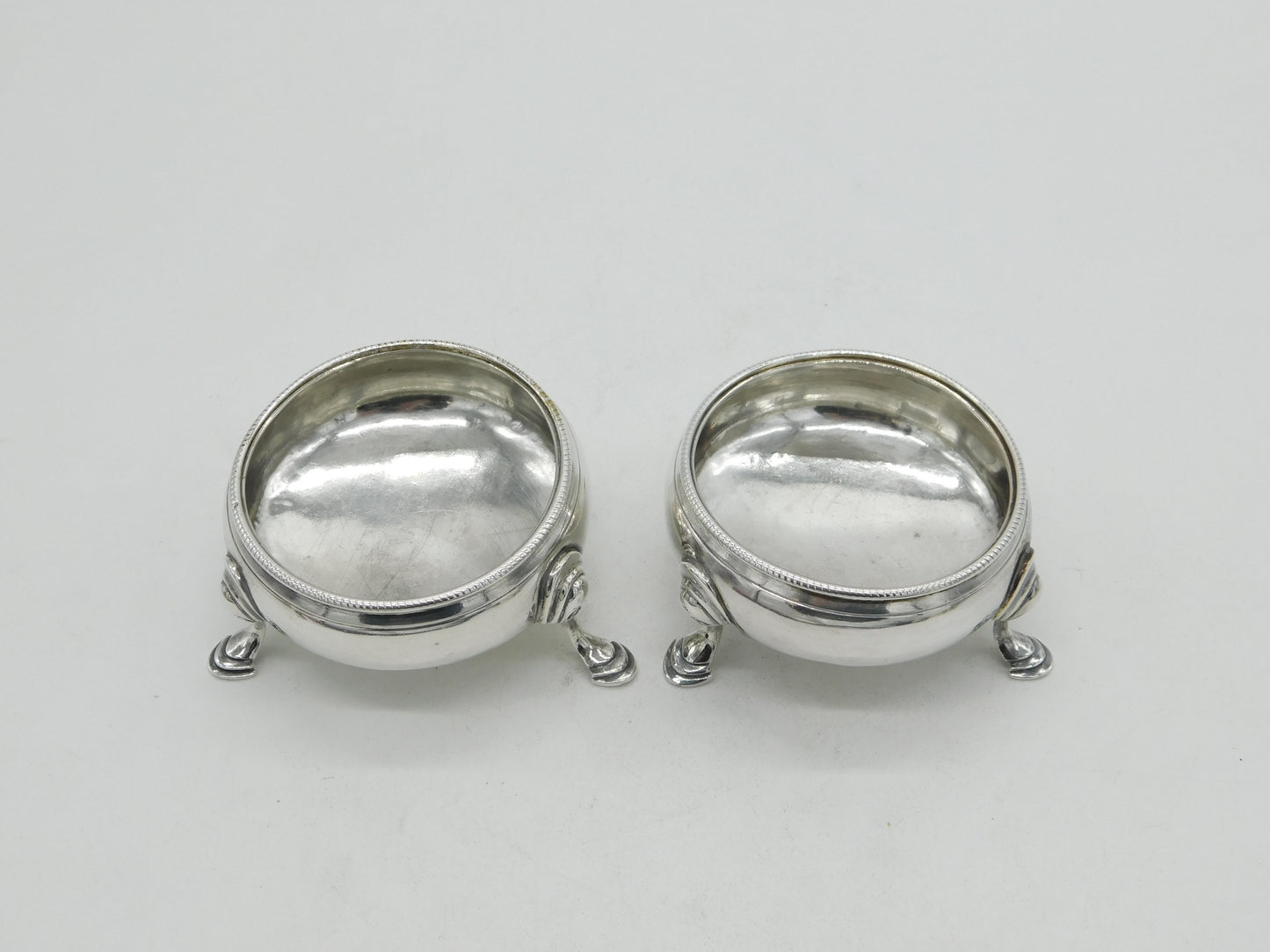 George III Pair of Sterling Silver Paw Foot Salt Cellars Antique 1770 London