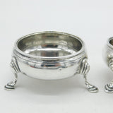 George III Pair of Sterling Silver Paw Foot Salt Cellars Antique 1770 London