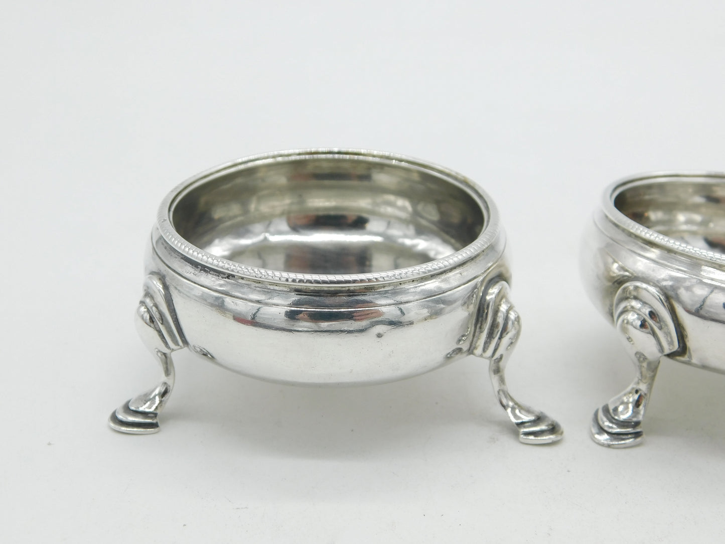 George III Pair of Sterling Silver Paw Foot Salt Cellars Antique 1770 London