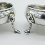 George III Pair of Sterling Silver Paw Foot Salt Cellars Antique 1770 London