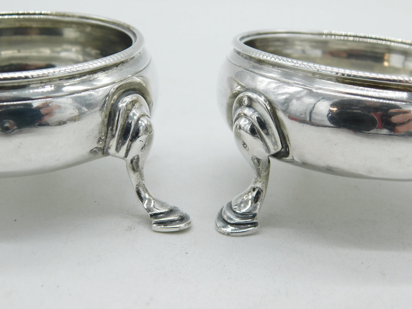 George III Pair of Sterling Silver Paw Foot Salt Cellars Antique 1770 London