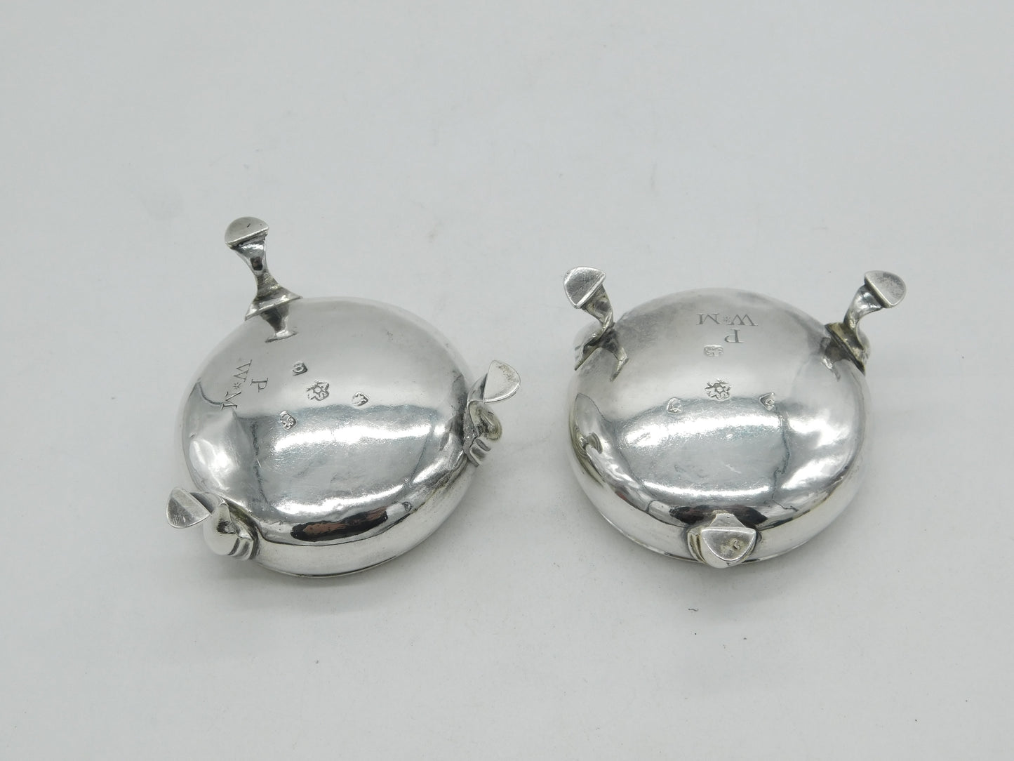 George III Pair of Sterling Silver Paw Foot Salt Cellars Antique 1770 London