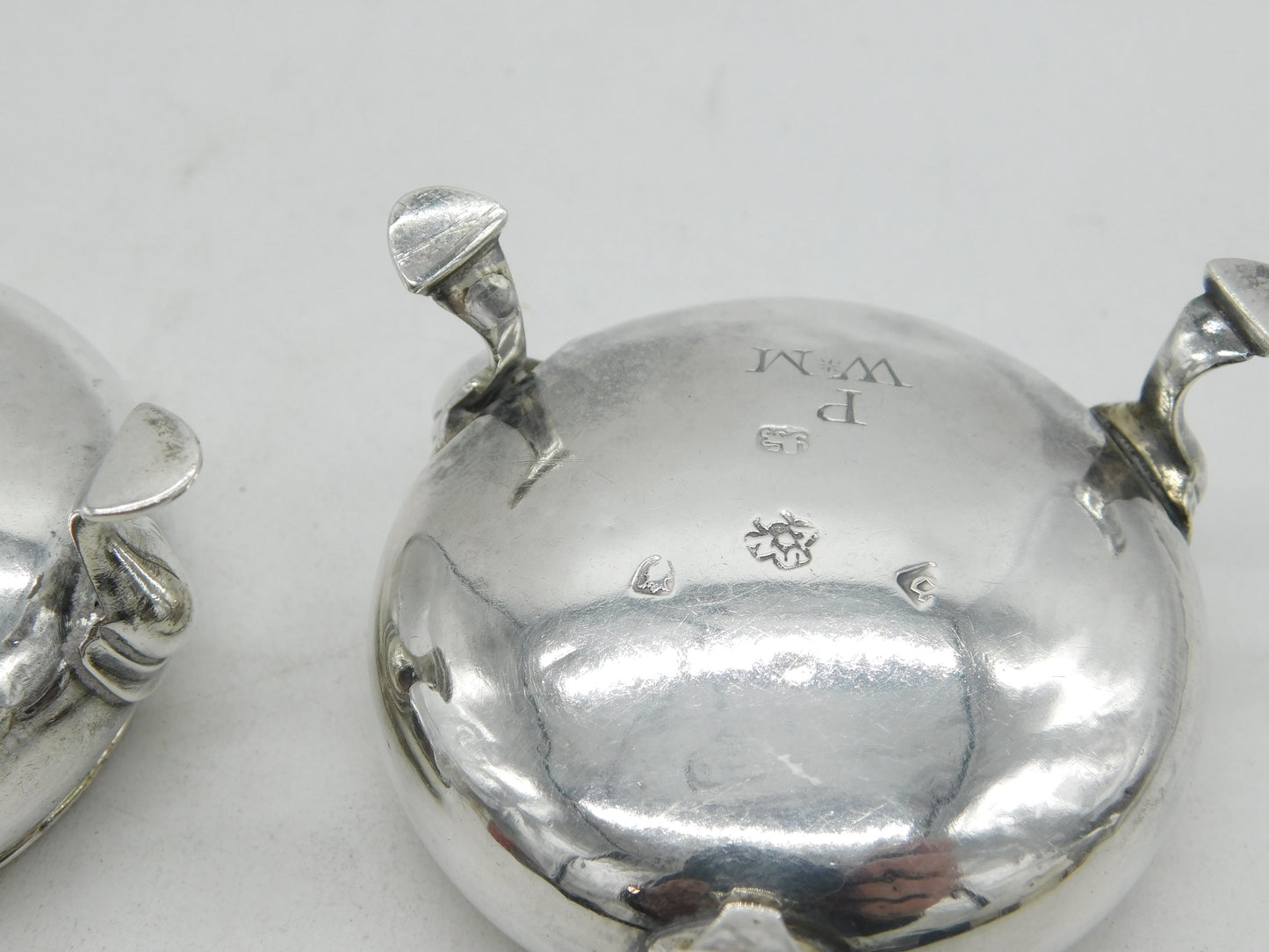 George III Pair of Sterling Silver Paw Foot Salt Cellars Antique 1770 London