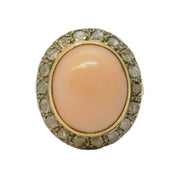 20th Century 18ct Gold, Angel-Skin Coral & 1.1ct Diamond Dress Ring Antique