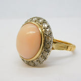 20th Century 18ct Gold, Angel-Skin Coral & 1.1ct Diamond Dress Ring Antique