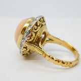 20th Century 18ct Gold, Angel-Skin Coral & 1.1ct Diamond Dress Ring Antique