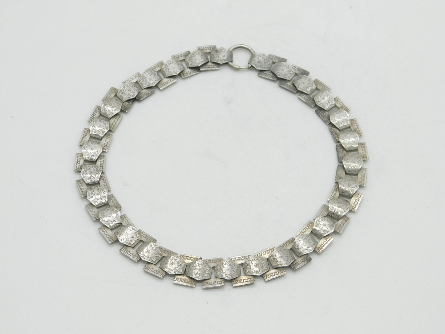 Victorian Sterling Silver Floral Book Locket Collar Necklace Antique c1860