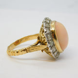 20th Century 18ct Gold, Angel-Skin Coral & 1.1ct Diamond Dress Ring Antique