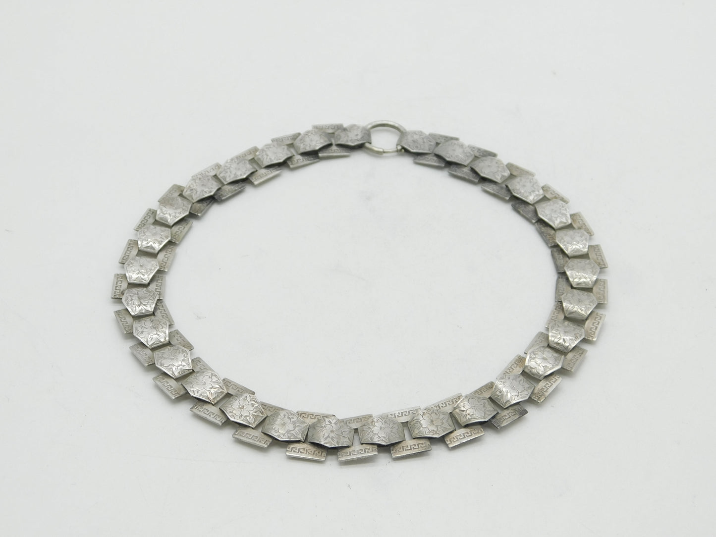 Victorian Sterling Silver Floral Book Locket Collar Necklace Antique c1860