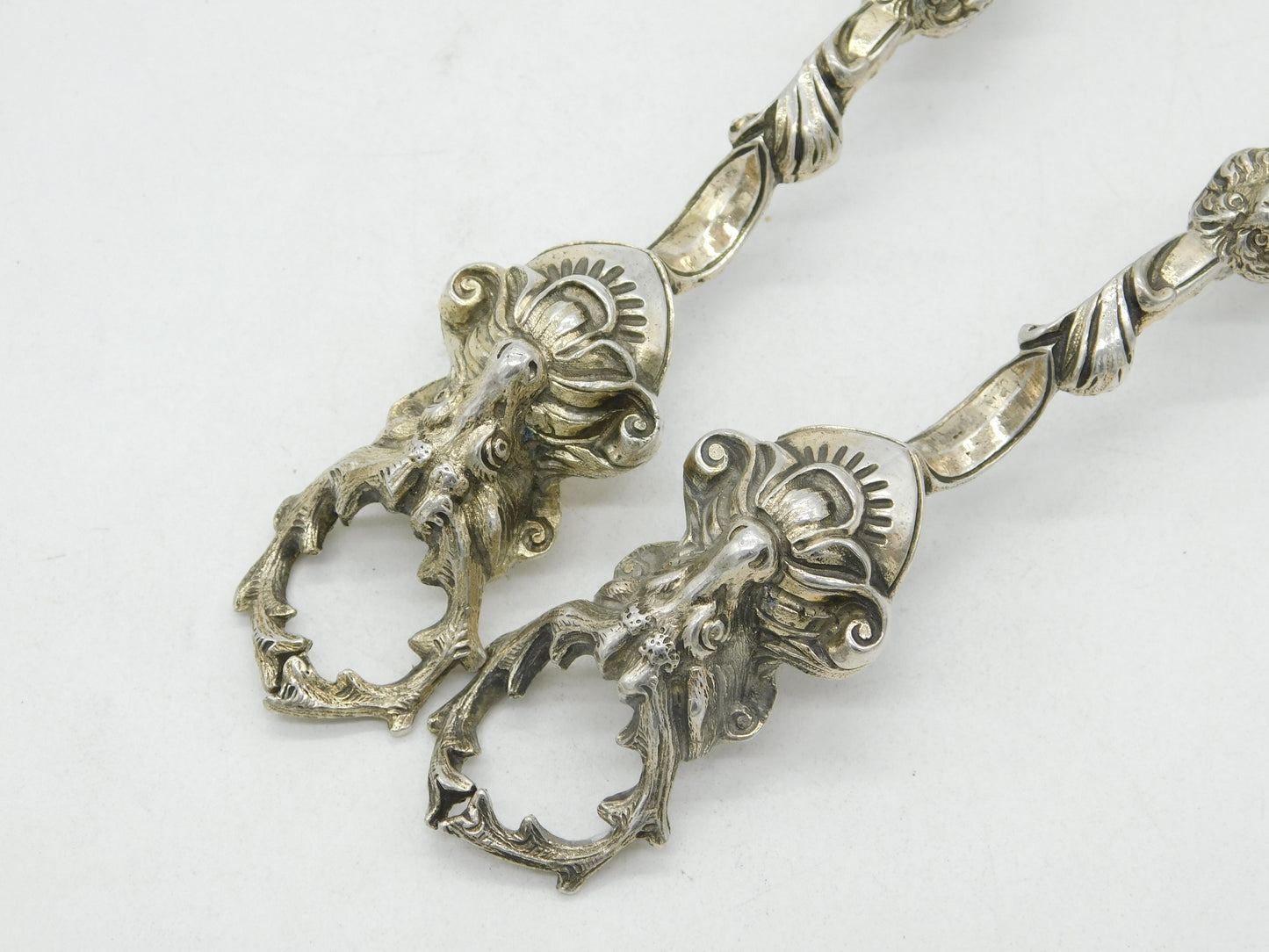 German Hanau .800 Grade Silver Ornate Pair of Serving Spoons Antique c1860