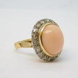 20th Century 18ct Gold, Angel-Skin Coral & 1.1ct Diamond Dress Ring Antique