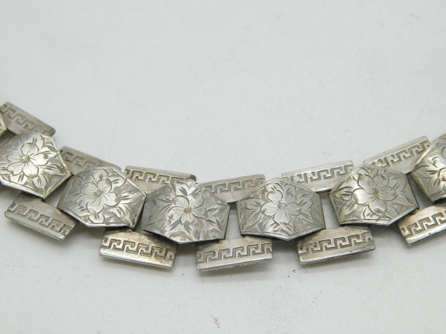 Victorian Sterling Silver Floral Book Locket Collar Necklace Antique c1860