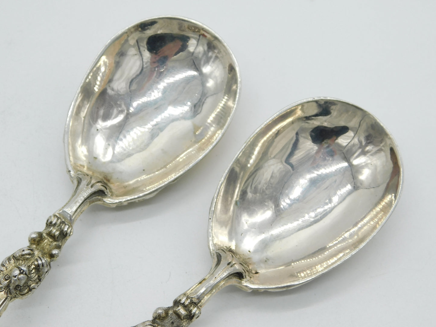 German Hanau .800 Grade Silver Ornate Pair of Serving Spoons Antique c1860