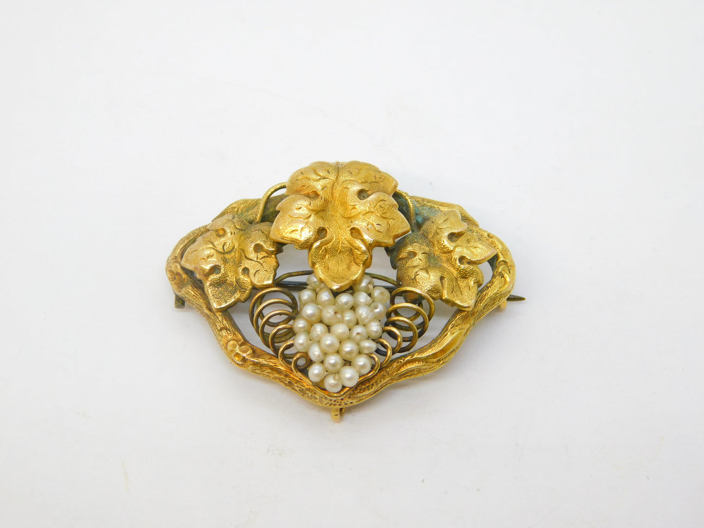 George III 18ct Yellow Gold, Seed Pearl Set Sweetheart Brooch Antique c1790