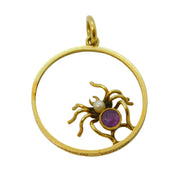 Edwardian 15ct Yellow Gold, Amethyst, Pearl Spider Pendant Antique c1910