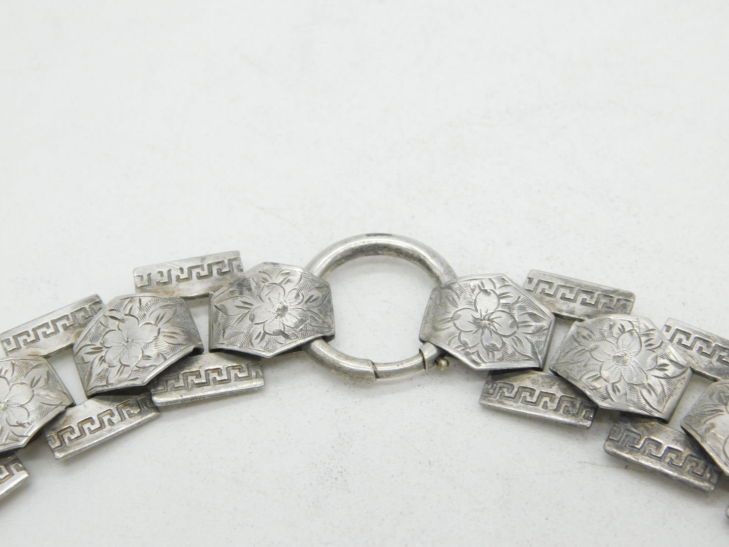 Victorian Sterling Silver Floral Book Locket Collar Necklace Antique c1860