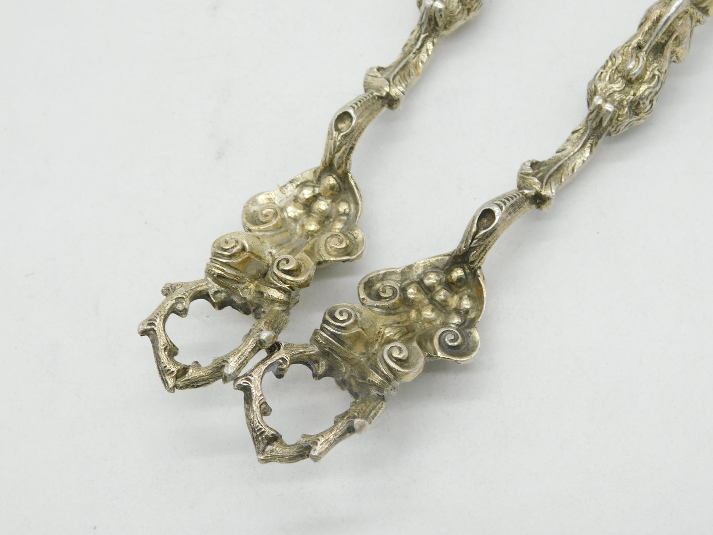 German Hanau .800 Grade Silver Ornate Pair of Serving Spoons Antique c1860