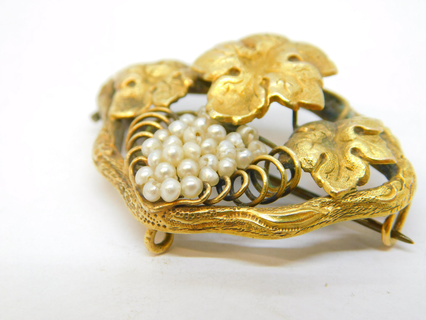George III 18ct Yellow Gold, Seed Pearl Set Sweetheart Brooch Antique c1790