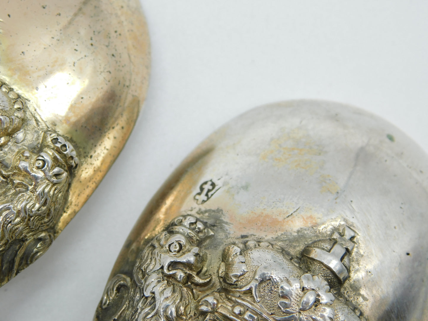 German Hanau .800 Grade Silver Ornate Pair of Serving Spoons Antique c1860