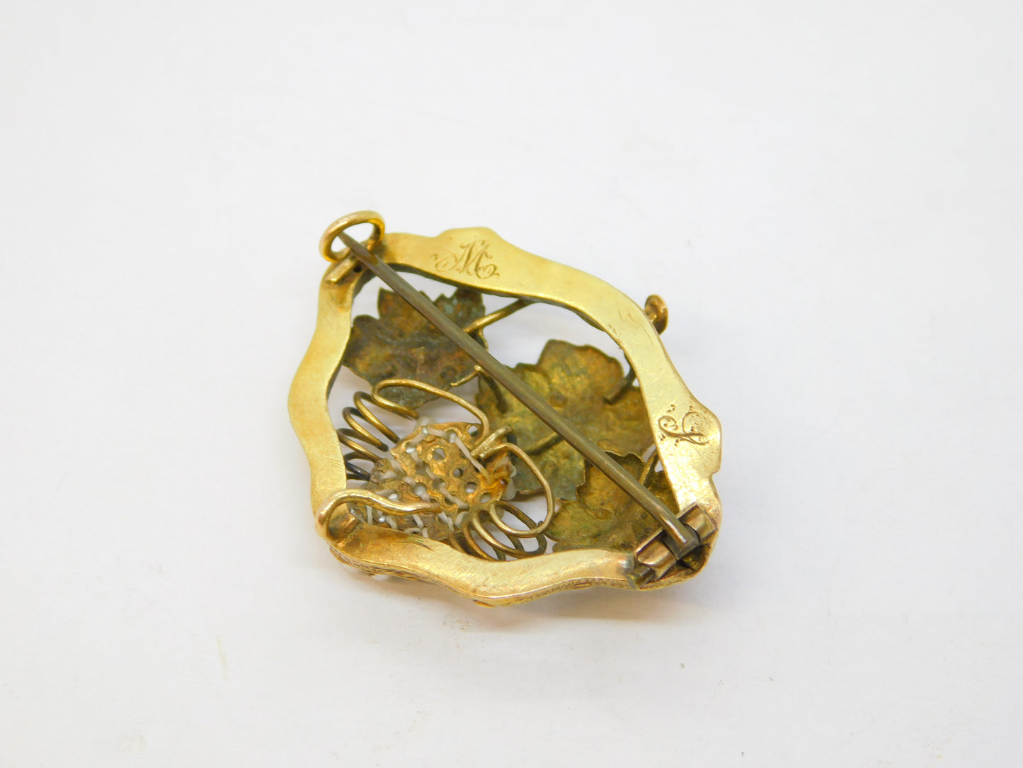 George III 18ct Yellow Gold, Seed Pearl Set Sweetheart Brooch Antique c1790