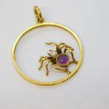 Edwardian 15ct Yellow Gold, Amethyst, Pearl Spider Pendant Antique c1910