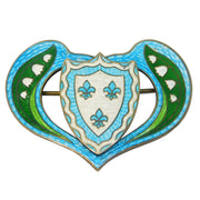 French Canadian Sterling Silver Enamel Large Heraldic Dress Brooch Antique c1920