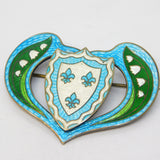 French Canadian Sterling Silver Enamel Large Heraldic Dress Brooch Antique c1920