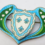 French Canadian Sterling Silver Enamel Large Heraldic Dress Brooch Antique c1920