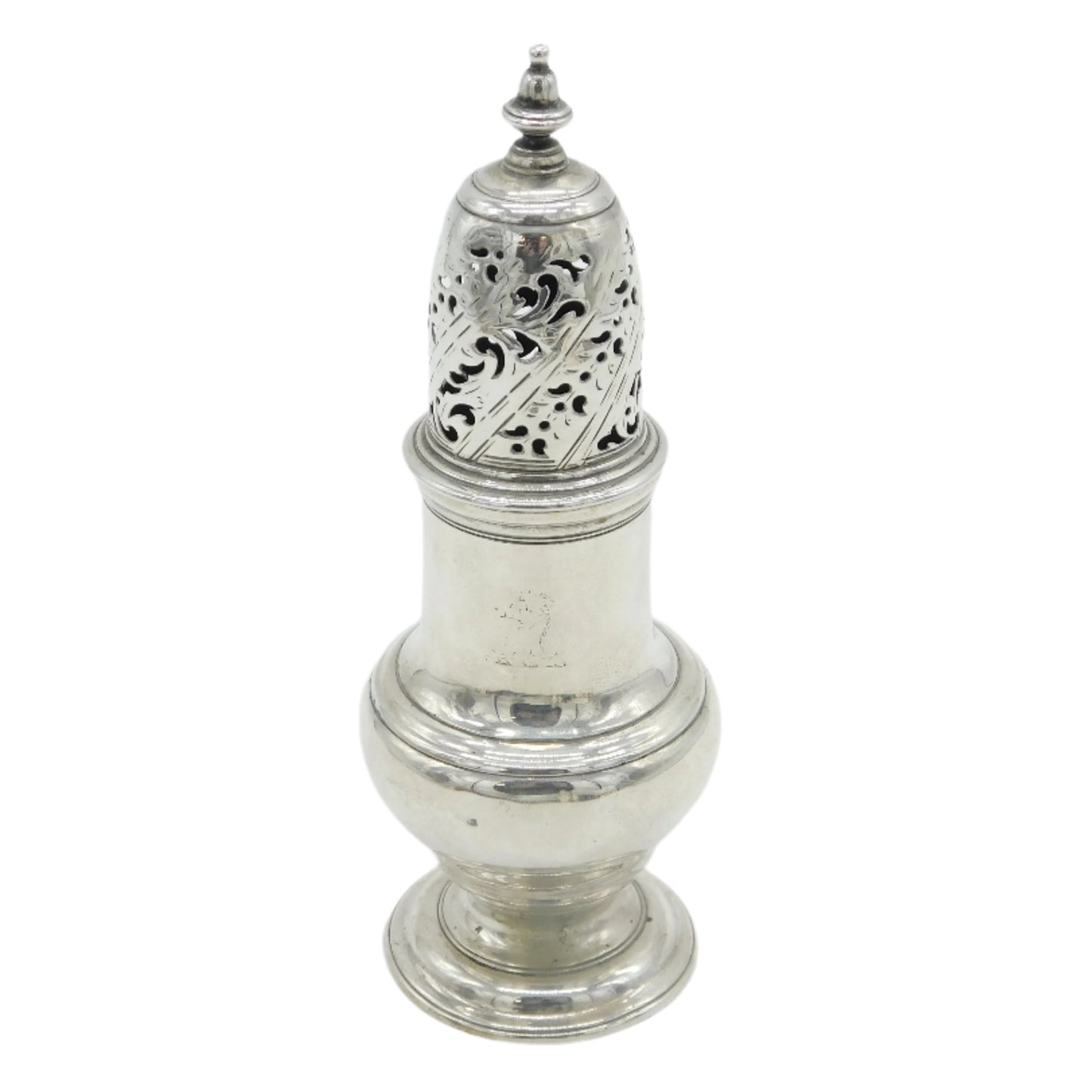 George II Sterling Silver Crested Muffineer Sugar Caster Antique 1750 London