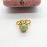 Victorian 14ct Gold, Cabochon Turquoise & Opal Floral Cluster Ring Antique c1880