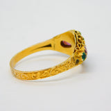 Victorian 15ct Yellow Gold, Emerald, Almandine Garnet, Seed Pearl Dress Ring Birmingham 1870