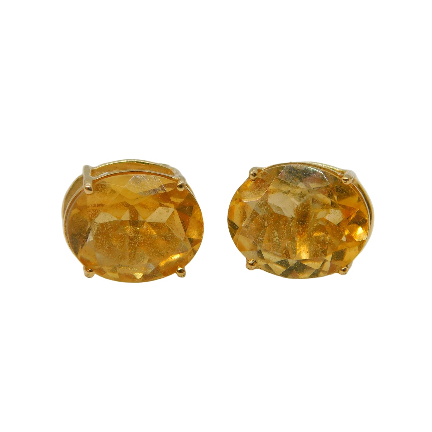 9ct Yellow Gold Orange Citrine Set Stud Earrings Vintage c1970