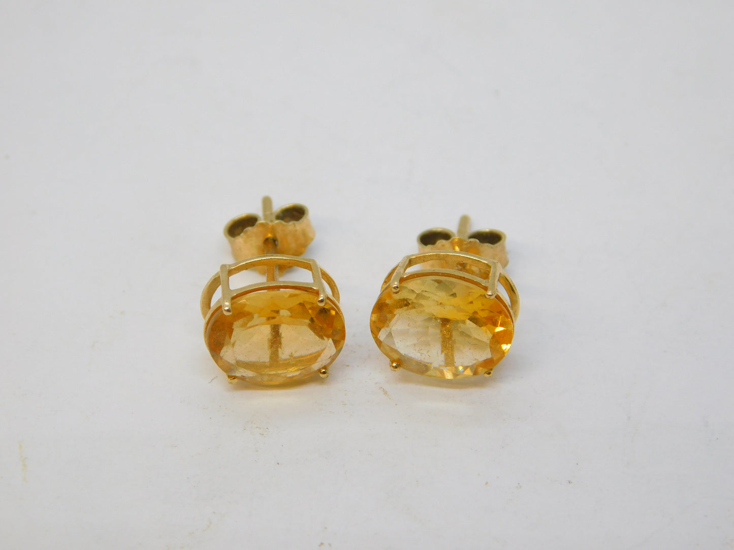 9ct Yellow Gold Orange Citrine Set Stud Earrings Vintage c1970