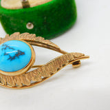 9ct Yellow Gold Navajo Style Cabochon Turquoise Feather Brooch Antique c1930