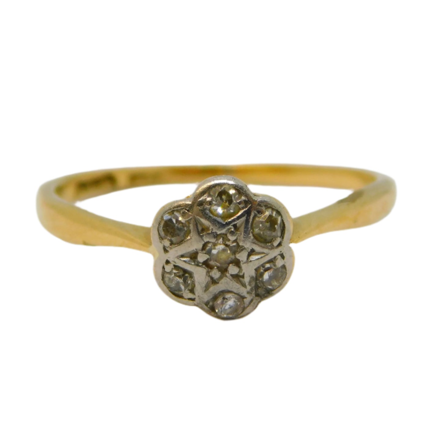 Victorian 18ct Yellow Gold Old-Cut Diamond Daisy Cluster Ring Antique c1890