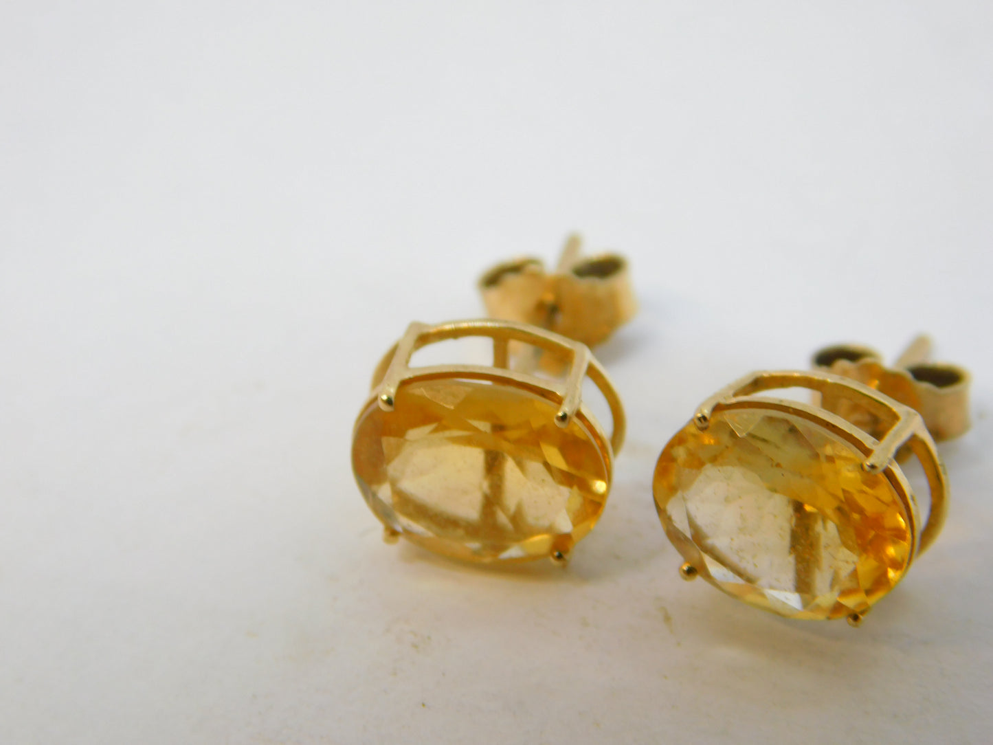 9ct Yellow Gold Orange Citrine Set Stud Earrings Vintage c1970