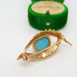 9ct Yellow Gold Navajo Style Cabochon Turquoise Feather Brooch Antique c1930
