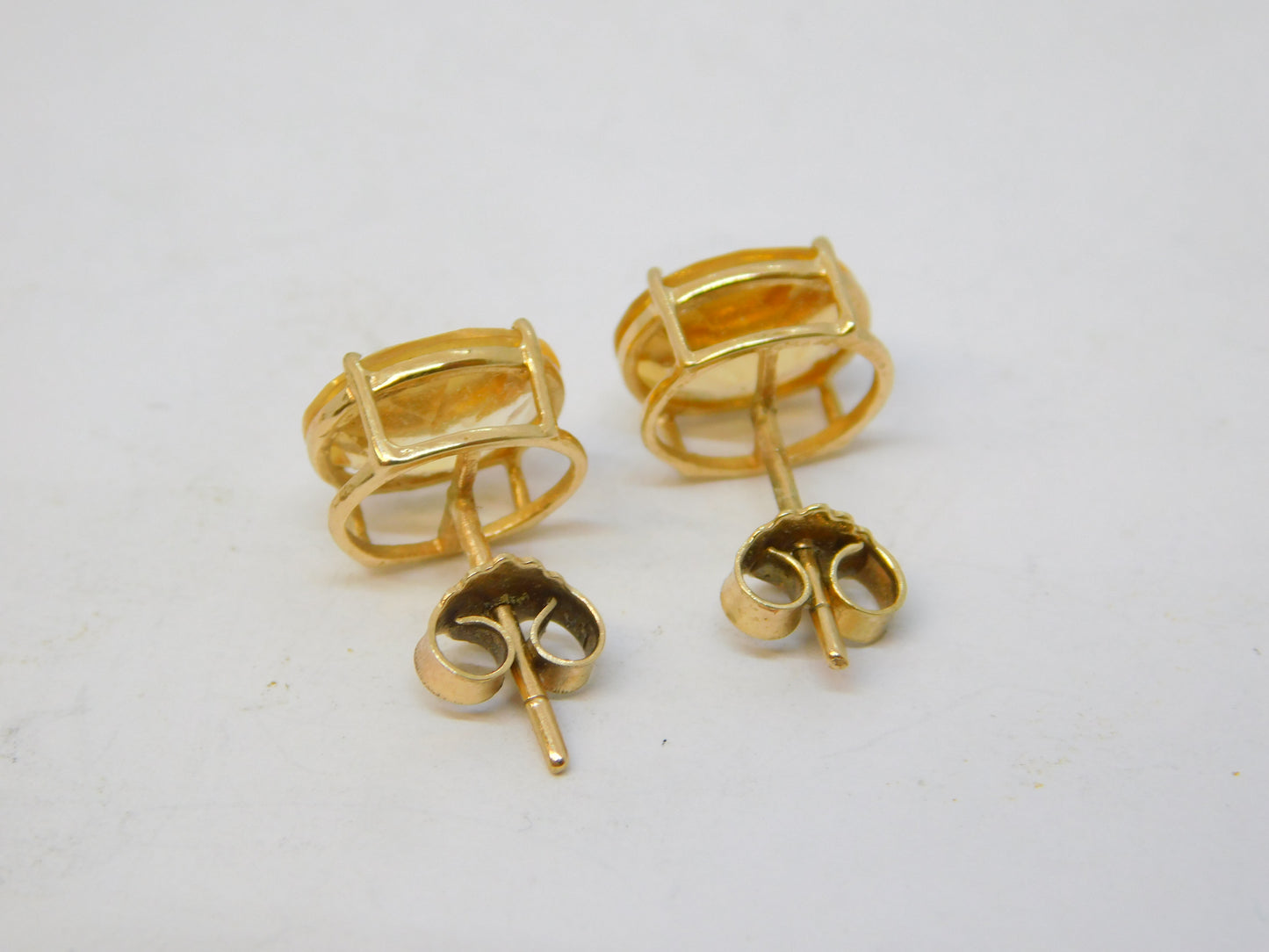 9ct Yellow Gold Orange Citrine Set Stud Earrings Vintage c1970