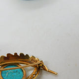 9ct Yellow Gold Navajo Style Cabochon Turquoise Feather Brooch Antique c1930