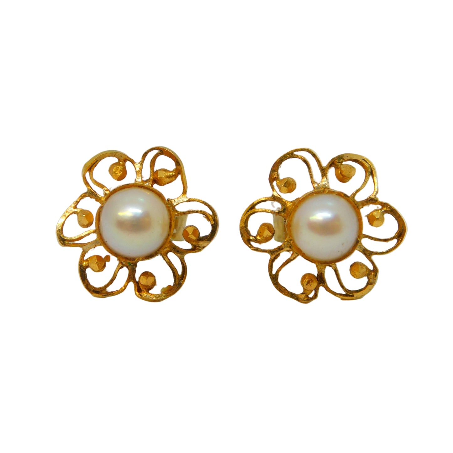 19th Century 18ct Gold Pearl Set Filigree Stud Earrings Antique c1890