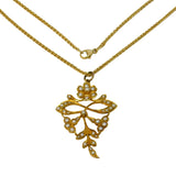 Edwardian 15ct Yellow Gold Seed Pearl Set Floral Pendant Necklace Antique c1910
