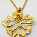 Edwardian 15ct Yellow Gold Seed Pearl Set Floral Pendant Necklace Antique c1910