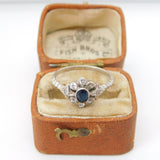Sterling Silver, Blue Sapphire & Spinel Set Floral Cluster Ring Antique c1930