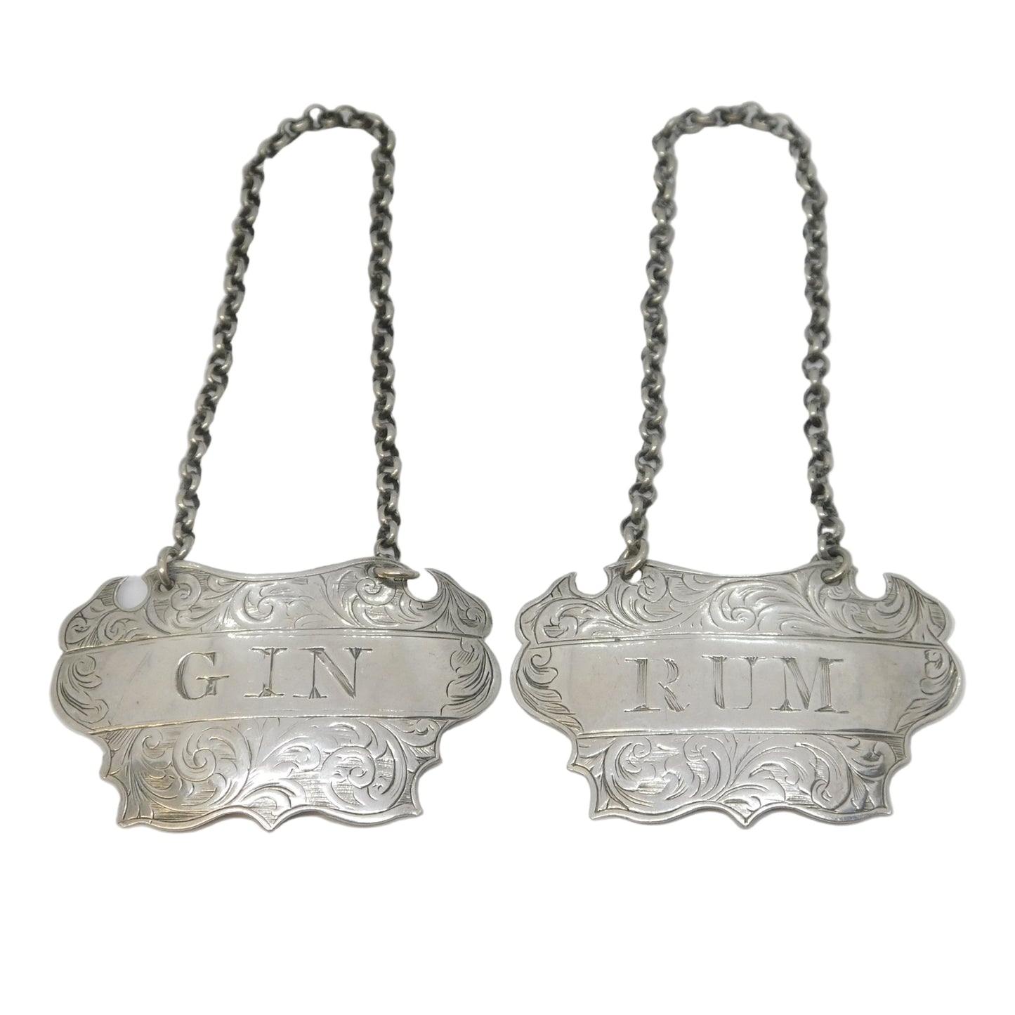 Victorian Sterling Silver Rum & Gin Decanter Label Antique 1857 Birmingham
