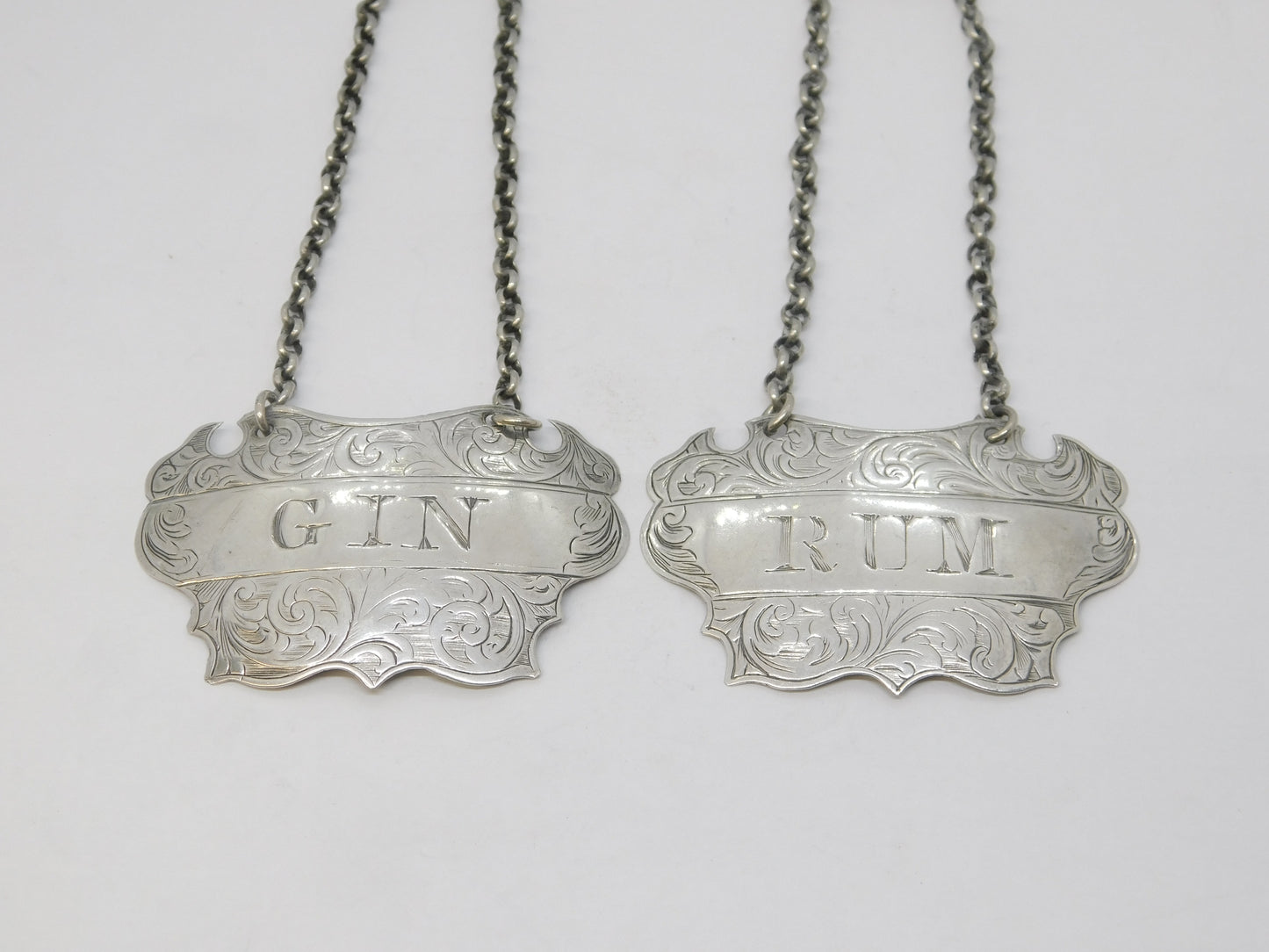 Victorian Sterling Silver Rum & Gin Decanter Label Antique 1857 Birmingham