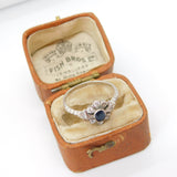 Sterling Silver, Blue Sapphire & Spinel Set Floral Cluster Ring Antique c1930
