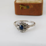 Sterling Silver, Blue Sapphire & Spinel Set Floral Cluster Ring Antique c1930